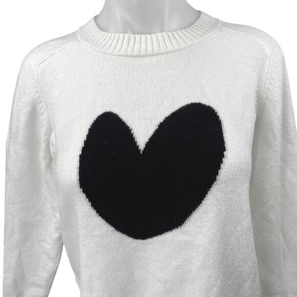 Ann Taylor LOFT Women's White Black Heart Long Sleeve Crewneck Sweater Size S - Picture 3 of 5
